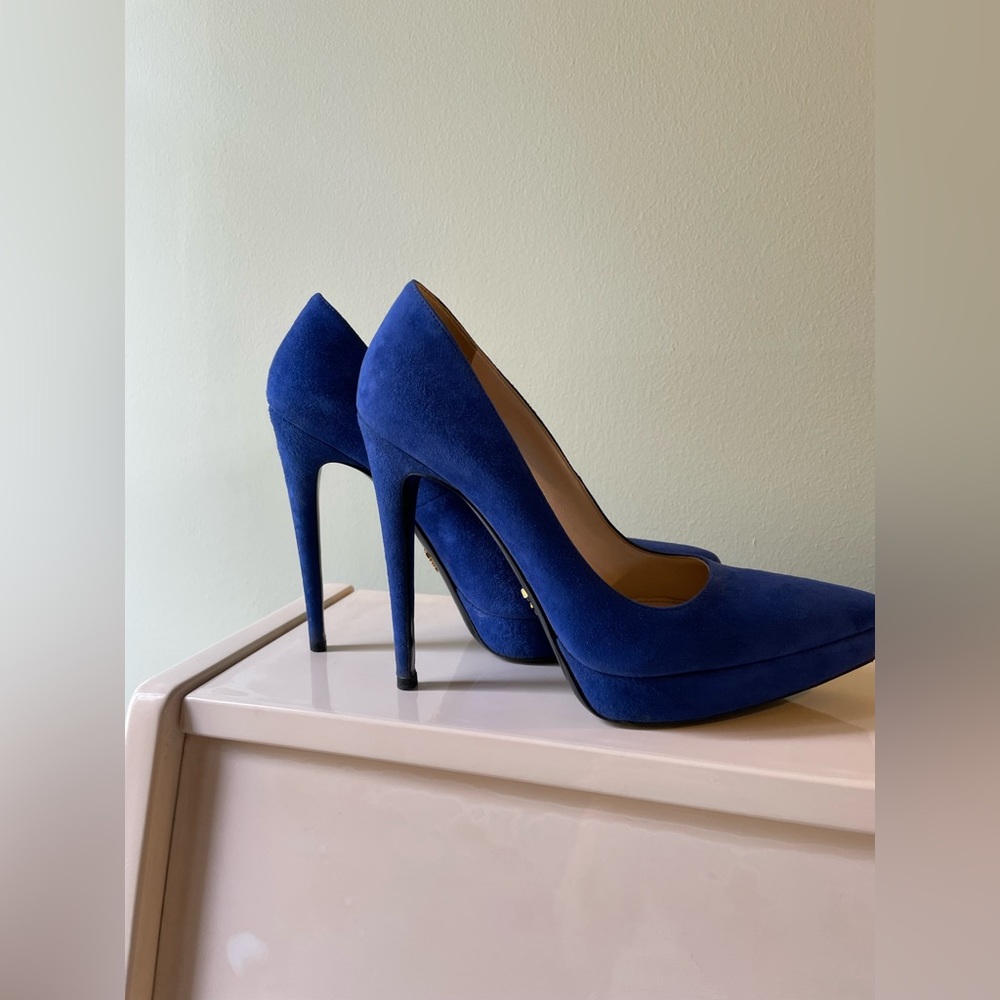 Prada Blue Pointed-Toe Suede Heels - Picture 3 of 9